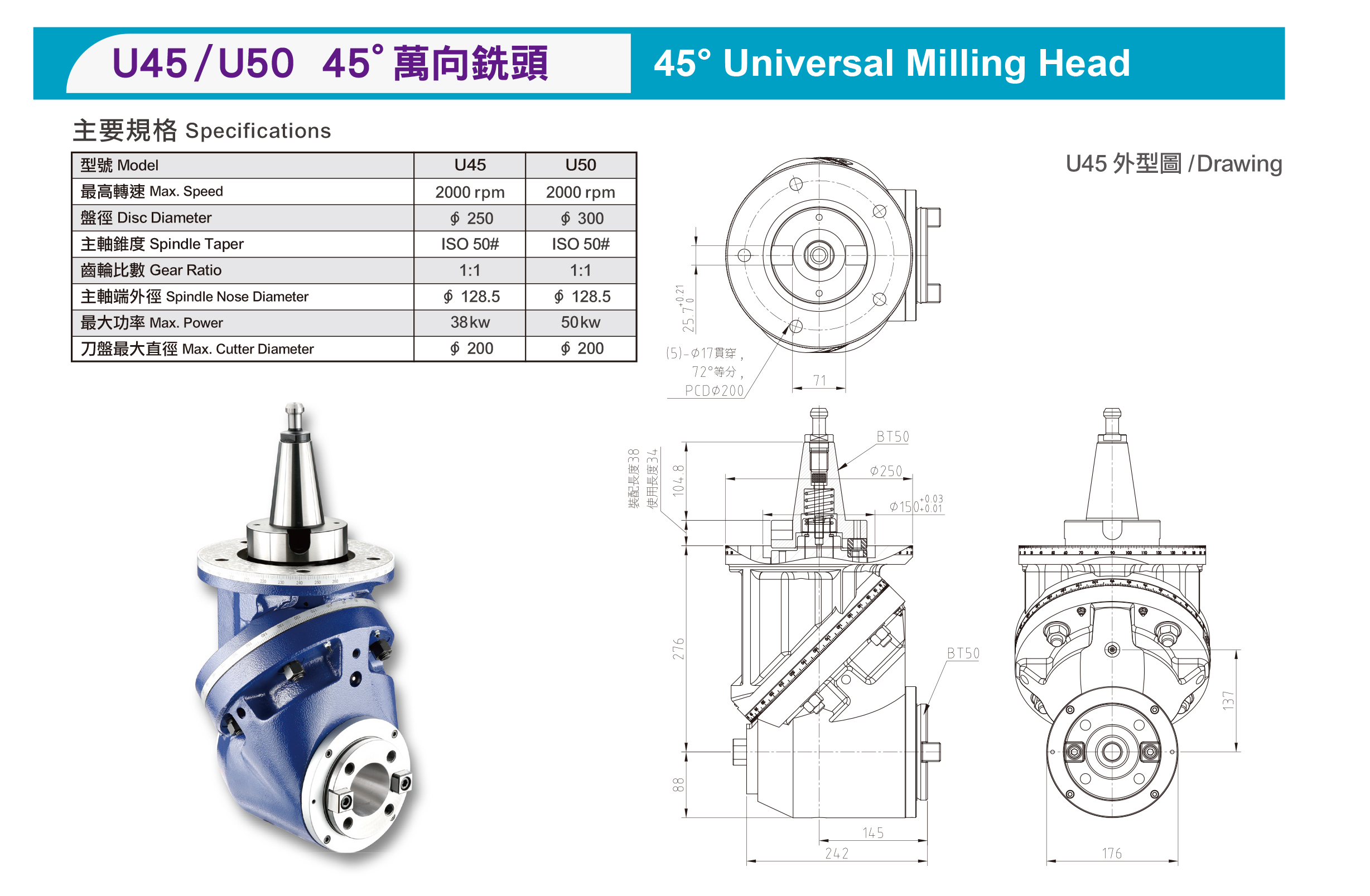 4-1-1 45&deg; Universal Milling Head